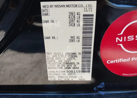 2022 Nissan Altima Sr Fwd from USA, damaged, VIN 1N4BL4CVXNN308159